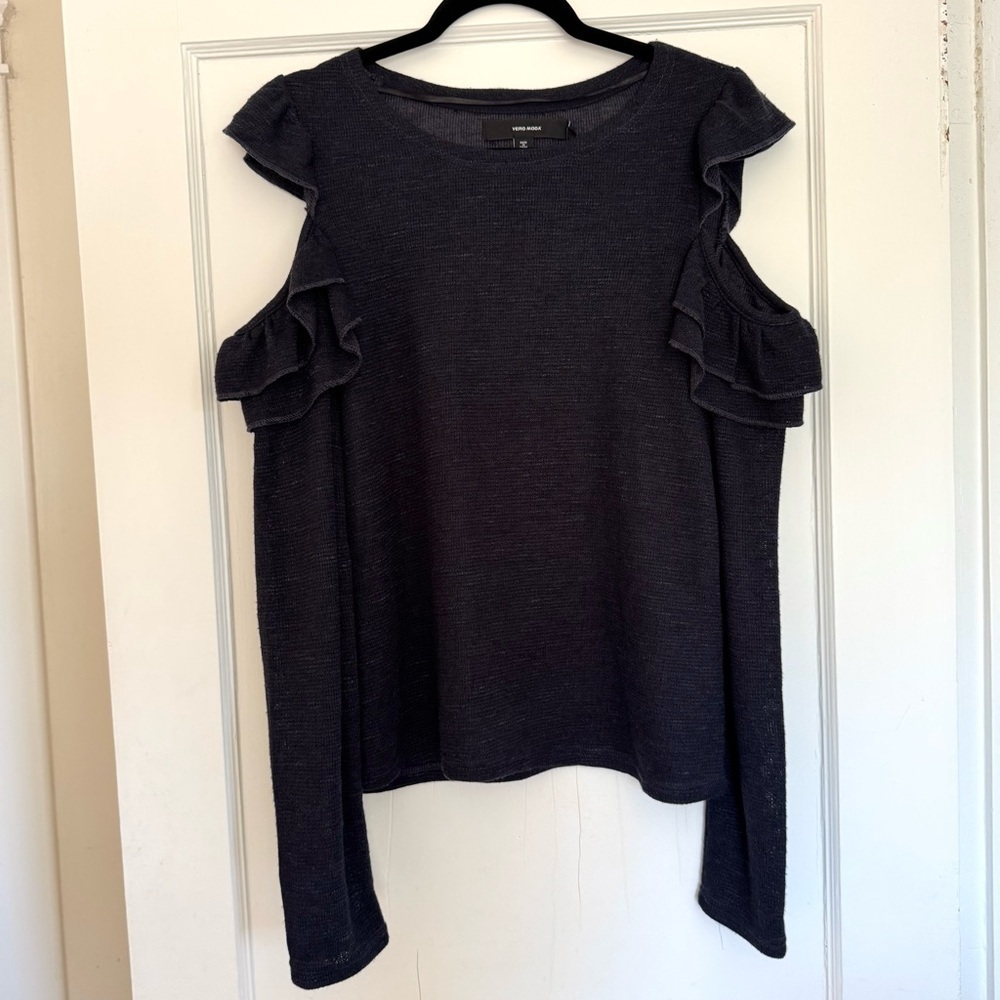 NWT Vero Moda Ruffle Knit Top Navy Blue